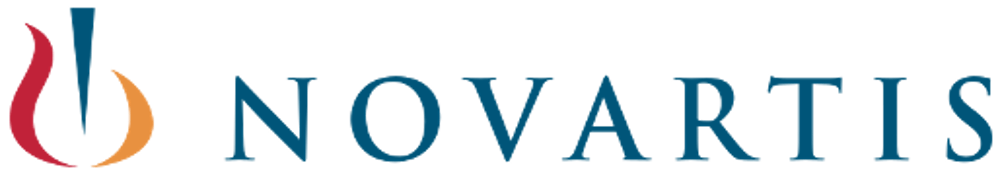Das Novartis-Logo zeigt den Schriftzug "NOVARTIS" in Blau neben einem Symbol aus roten, orangefarbenen und blauen Formen auf grünem Hintergrund.