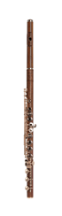 Holzflöte mit silbernen Klappen.
