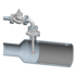 Ein 3D-Modell eines Ventils, das an ein Rohr mit einer internen Sonde angeschlossen ist.