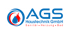 AGS Haustechnik GmbH Logo mit Wassertropfen und Flamme, darunter "Sanitär • Heizung • Bad".