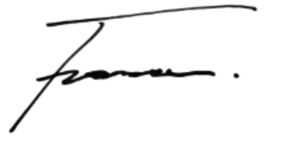 Schwarze, handschriftliche Unterschrift auf dunkelgrünem Hintergrund.