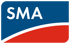 SMA-Logo mit weißem SMA-Text auf blauem Hintergrund, getrennt durch eine weiße Kurve von einem roten Bereich.