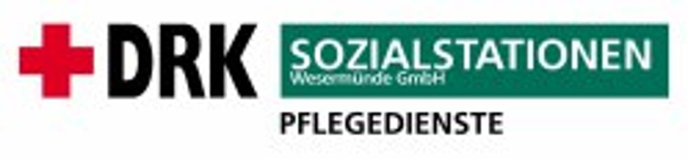 DRK Sozialstationen Wesermünde GmbH Pflegedienste Logo mit rotem Kreuz und schwarzem Text auf weißem Hintergrund.