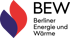 BEW Berliner Energie und Wärme Logo mit roter und dunkelblauer flammenartiger Form.
