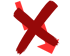 Ein großes rotes X mit einem roten Pfeil, der nach unten zeigt.