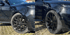 Reifen eines schwarzen Range Rover Sport vor und nach dem Aufpumpen.
