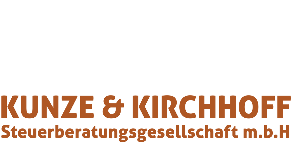 Logo der K&K Kunze & Kirchhoff Steuerberatungsgesellschaft m.b.H. in Weiß und Braun auf schwarzem Hintergrund.