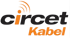 Circet Kabel-Logo in Orange und Schwarz auf grünem Hintergrund.
