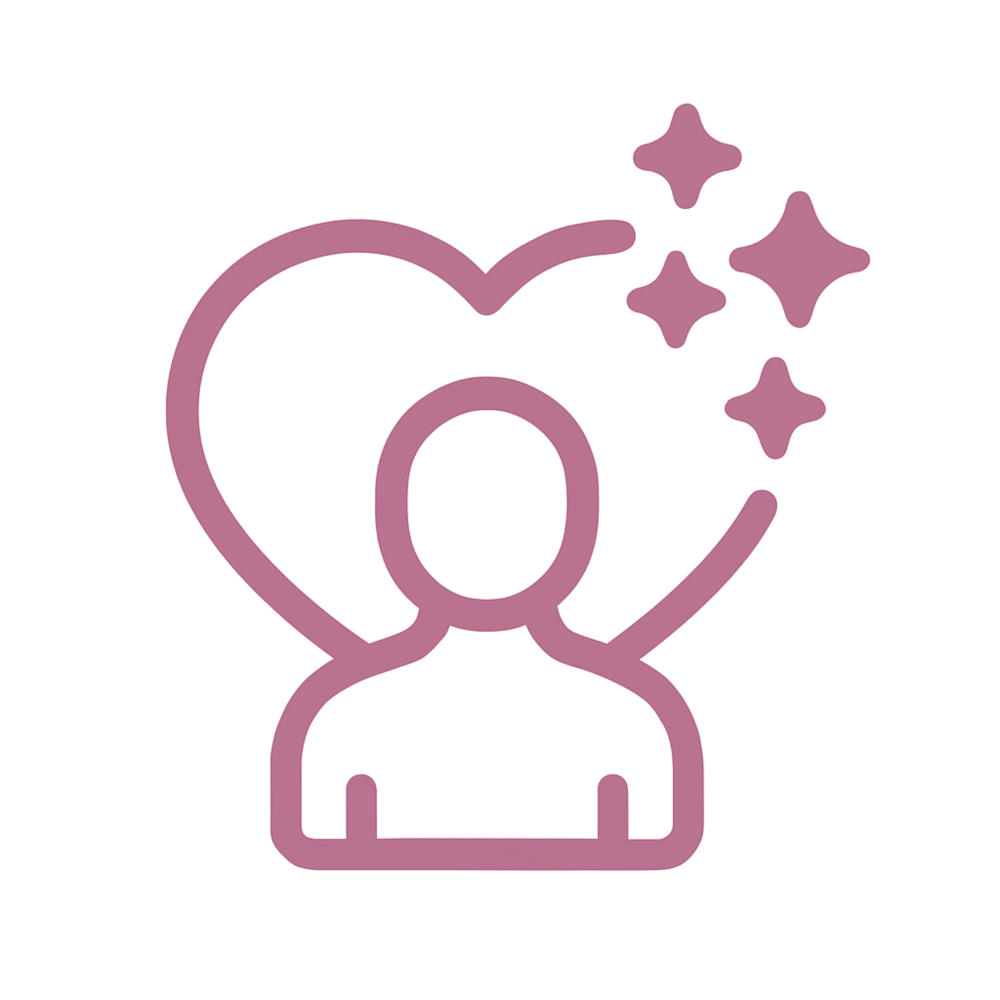 Kontur eines Menschen mit einem Herz und funkelnden Sternen dahinter.