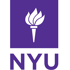 White torch icon on a purple square above the purple text "NYU".