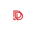 Rotes Logo mit zwei verschränkten Buchstaben D auf dunkelgrünem Hintergrund.