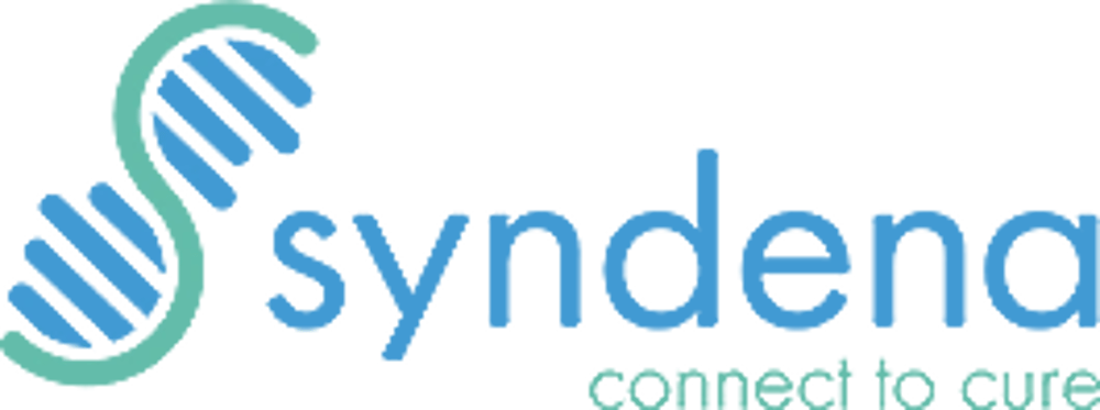 Syndena Logo mit DNA-Helix und Text „connect to cure“.