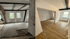 Vorher-Nachher-Vergleich eines Dachgeschosszimmers, links im Rohbau mit Holzbalken und rechts renoviert mit Holzfußboden.