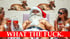 Weihnachtsmann im Liegestuhl am Strand mit zwei Frauen und Rothirschen, Text: „WHAT THE FUCK.“