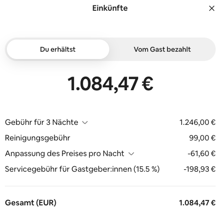 Echte Airbnb-Einkünfte