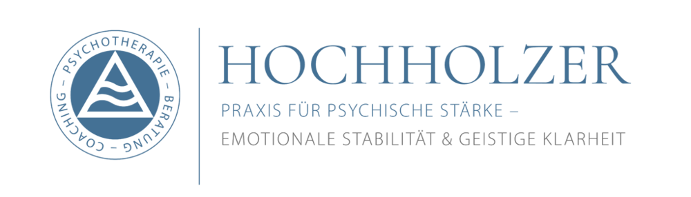 Logo mit blauem Kreis, Dreieck und Text "HOCHHOLZER PRAXIS FÜR PSYCHISCHE STÄRKE – EMOTIONALE STABILITÄT & GEISTIGE KLARHEIT".