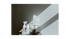 Weiße Reinigungsflaschen und Behälter, darunter eine Sprühflasche und eine Gallone, im Sonnenlicht.