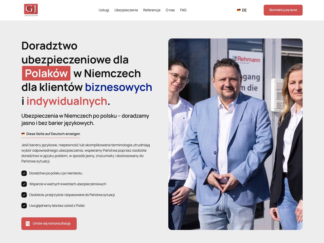 Zweisprachige Landingpage einer Versicherungsberatung aus Velbert