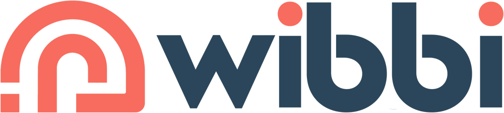 Logo mit dem Wort „wibbi“ in dunkelblau und einem korallenroten Symbol auf der linken Seite.
