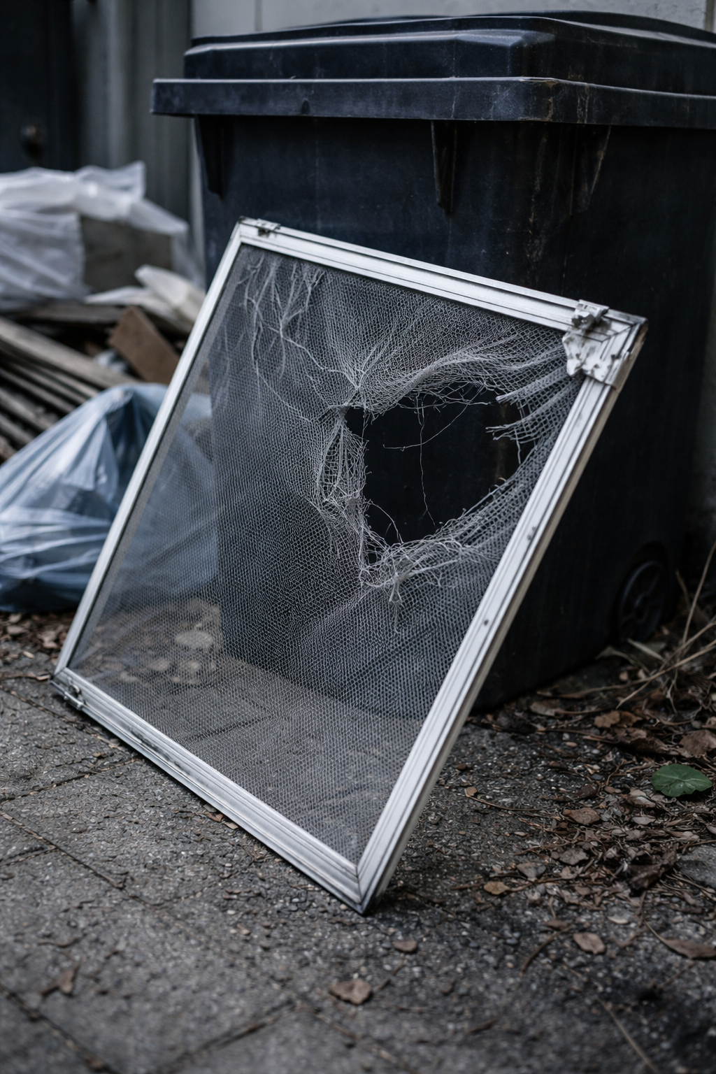Kaputtes Insektengitter Mülltonne