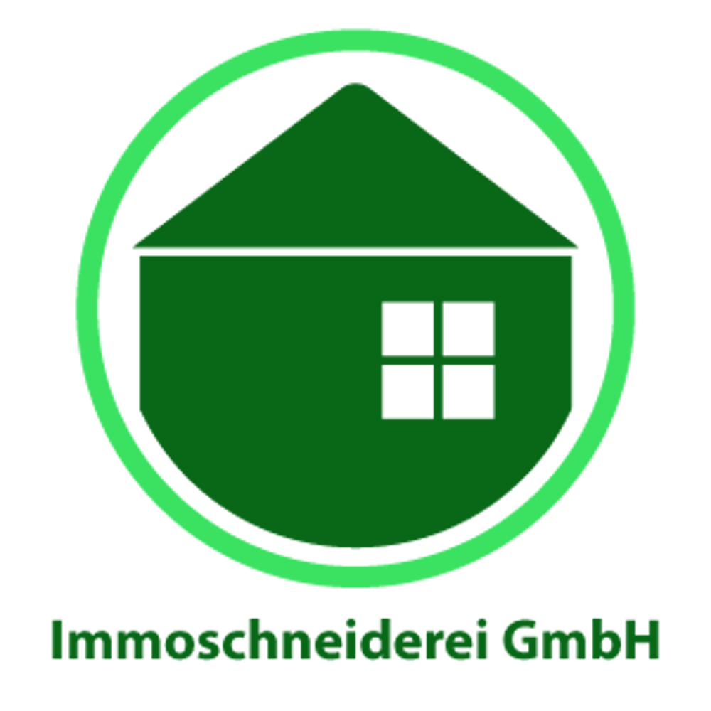 Grünes Haus-Icon in einem Kreis mit dem Text "Immoschneiderei GmbH".
