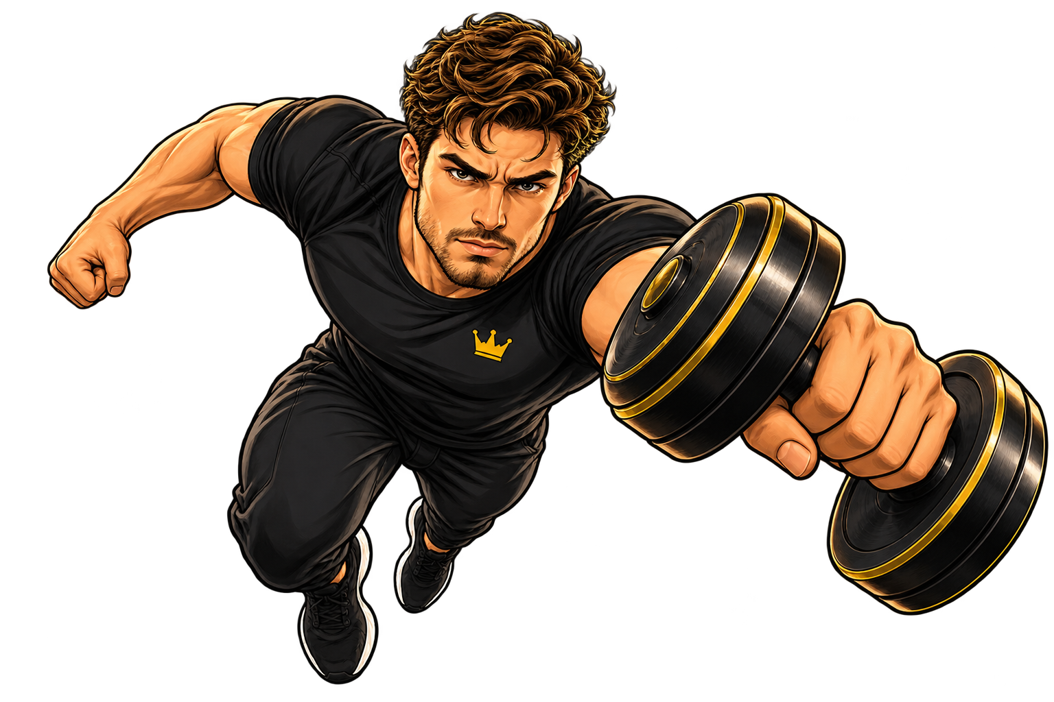 FitnessKing Held fliegt mit Kurzhantel nach vorne