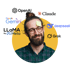Smiling man with a beard, glasses, and a yellow sticky note on his forehead, surrounded by AI brand logos.