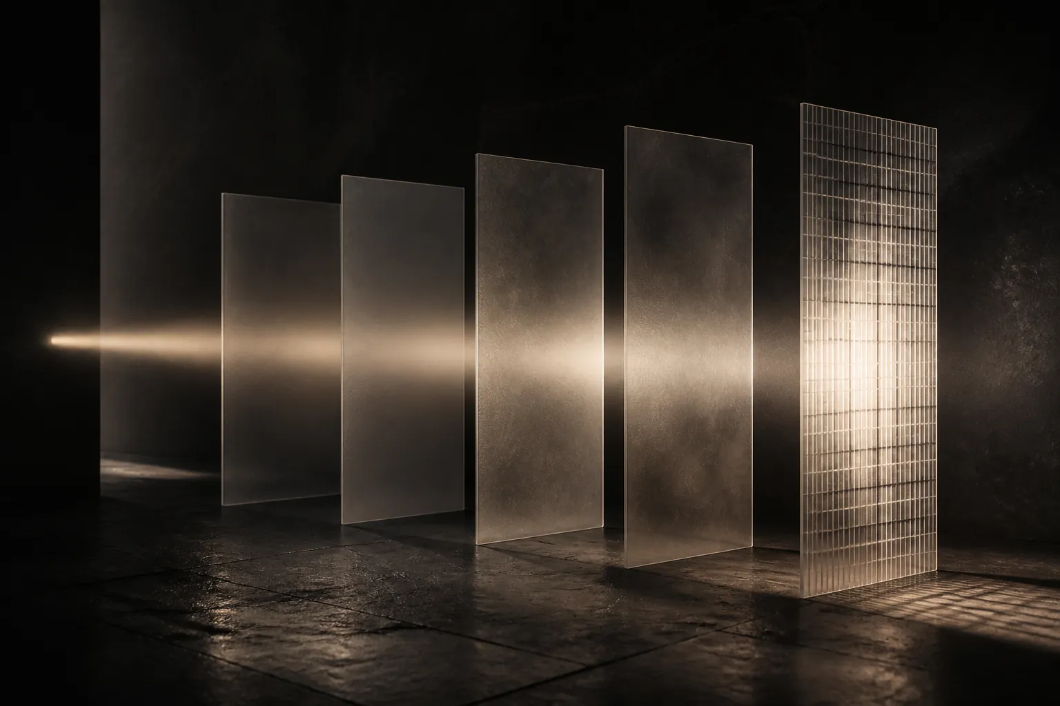 Abstrakte Lichtinstallation aus fünf Ebenen als Metapher für KI als fünften methodischen Schritt.