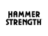 Hammer Strength Logo mit schwarzem Text auf dunkelgrünem Hintergrund.