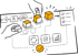 Drei gelbe Würfel in verschiedenen Baustufen, ein Benutzer-Icon und ein Häkchen-Symbol auf schwarzem Hintergrund.