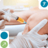 Gloved hand injects a trigger point injection into a person's knee.