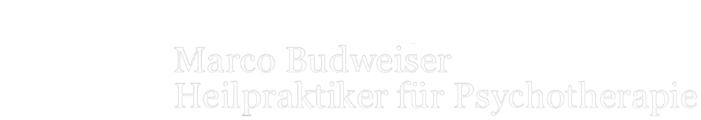 Weißes Pusteblumensymbol und Text "Praxis für Psychotherapie Marco Budweiser Heilpraktiker für Psychotherapie".