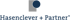 Logo von Hasenclever + Partner mit grauem Viereck und blauem Kreis.