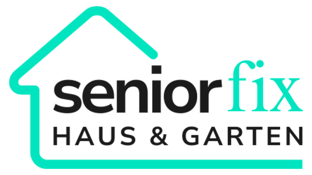 Logo Seniorfix Haus & Garten: Grünes Haus-Symbol umgibt den Schriftzug "seniorfix HAUS & GARTEN".