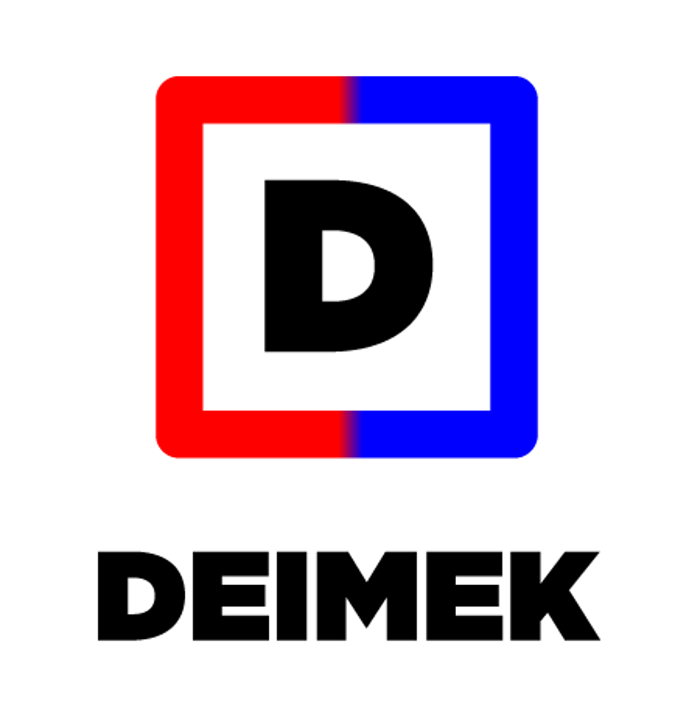 Quadratisches D-Logo, rot links, blau rechts, darunter der Text DEIMEK.