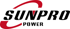 Logo mit dem schwarzen Text "SUNPRO" und "POWER" darunter, umrahmt von roten geschwungenen Linien.