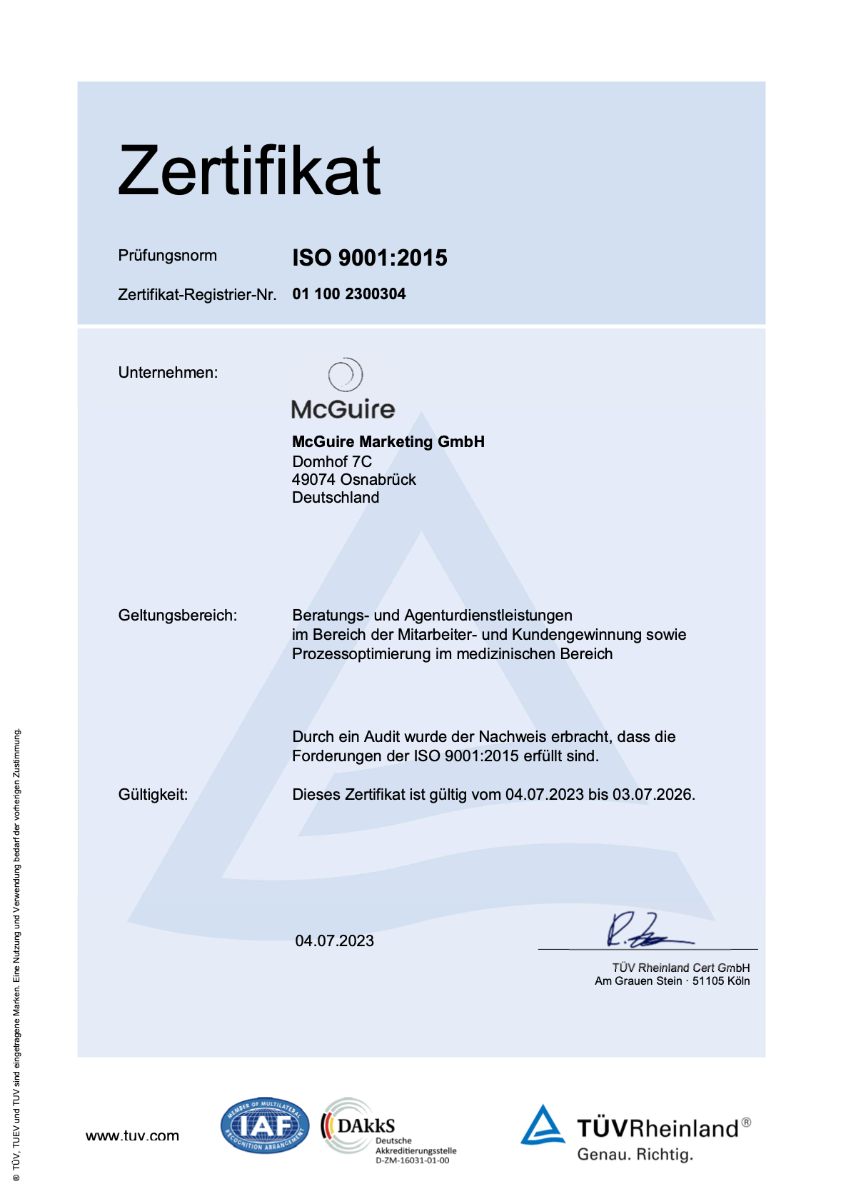 TÜV Rheinland ISO 9001:2015 zertifiziert