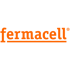 Oranger Fermacell Schriftzug mit Unterstreichung auf schwarzem Hintergrund.