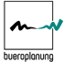 Quadratisches Logo mit schwarzer und türkisgrüner Wellenlinie und Text „bueroplanung“.