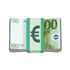 Ein Stapel von 100-Euro-Banknoten, zusammengebunden mit einem grünen Band mit Euro-Symbol.