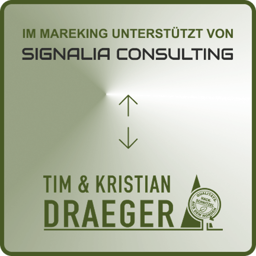 Text: Im Marketing unterstützt von Signalia Consulting. Logo von Tim & Kristian Draeger.