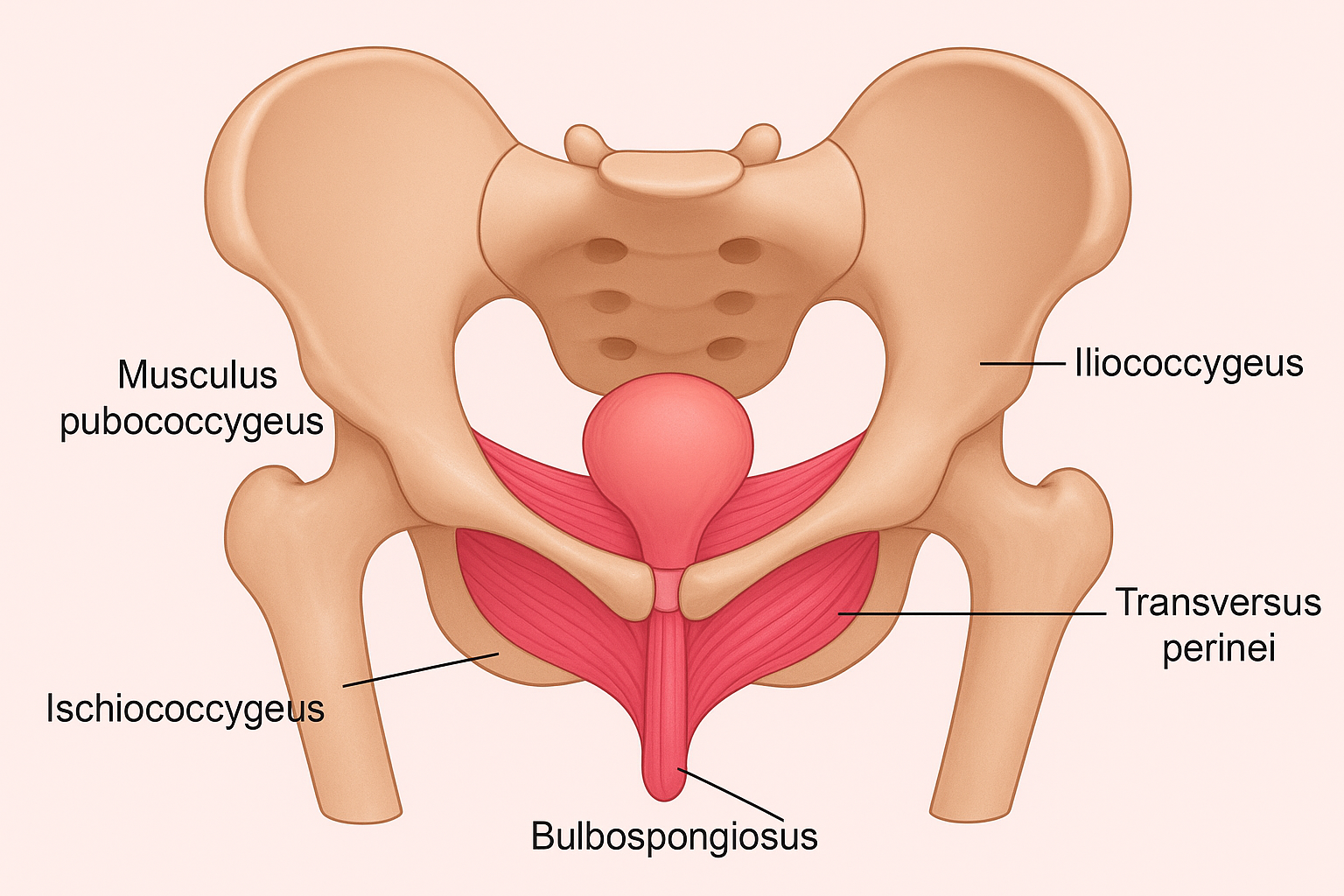 Illustration des Beckenbodens und der umliegenden Organe