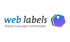 Web Labels Logo: blauer Text "web labels" mit Slogan "Digital-Lösungen mit Konzept" und blau-violettem Etikett.