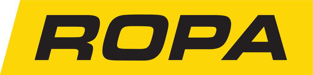 Schwarzer "ROPA"-Text auf gelbem Hintergrund mit einem schrägen grünen Streifen links.