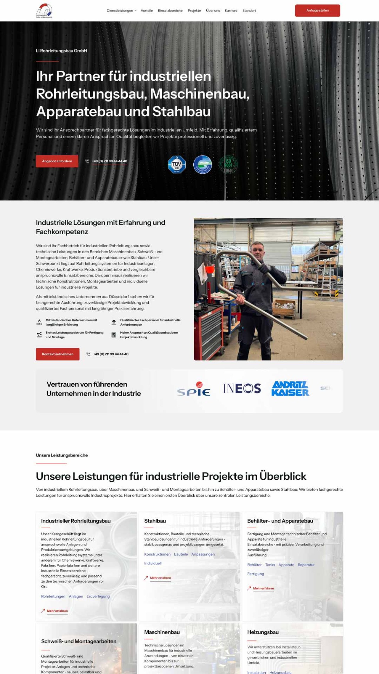 Von uns gestaltete Webseite für einen Industriebetrieb