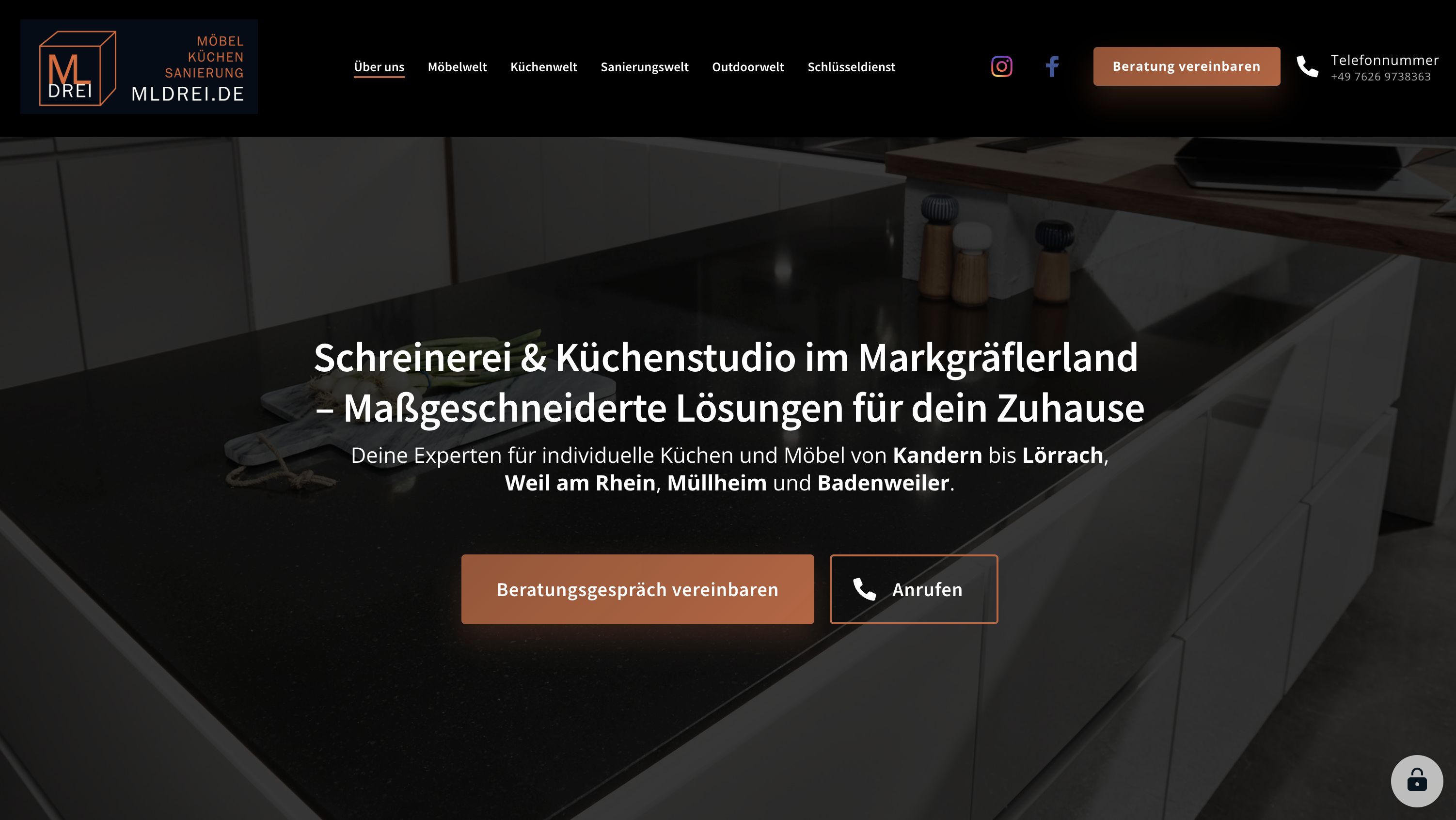 Startseite der neuen MLDREI-Website: Schreinerei und Küchenstudio im Markgräflerland