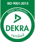 Grünes Logo: ISO 9001:2015 DEKRA Certification, DEKRA certified