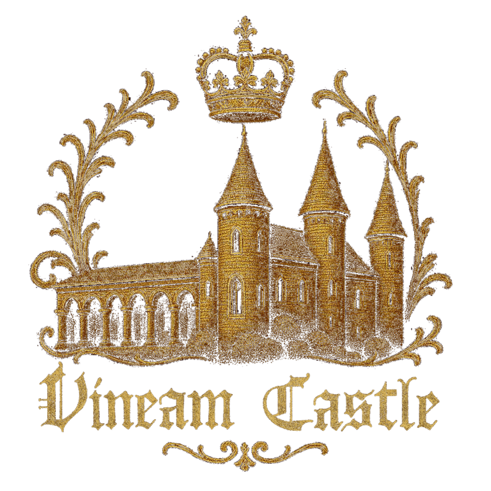 Golden illustration of a castle with multiple towers, a crown above it, and "Vineam Castle" below.
