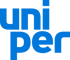 Blaues Uniper-Logo auf dunkelgrünem Hintergrund.