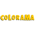 COLORAMA-Logo mit gelb-orangener Schrift und schwarzem Schatten auf dunkelgrünem Hintergrund.